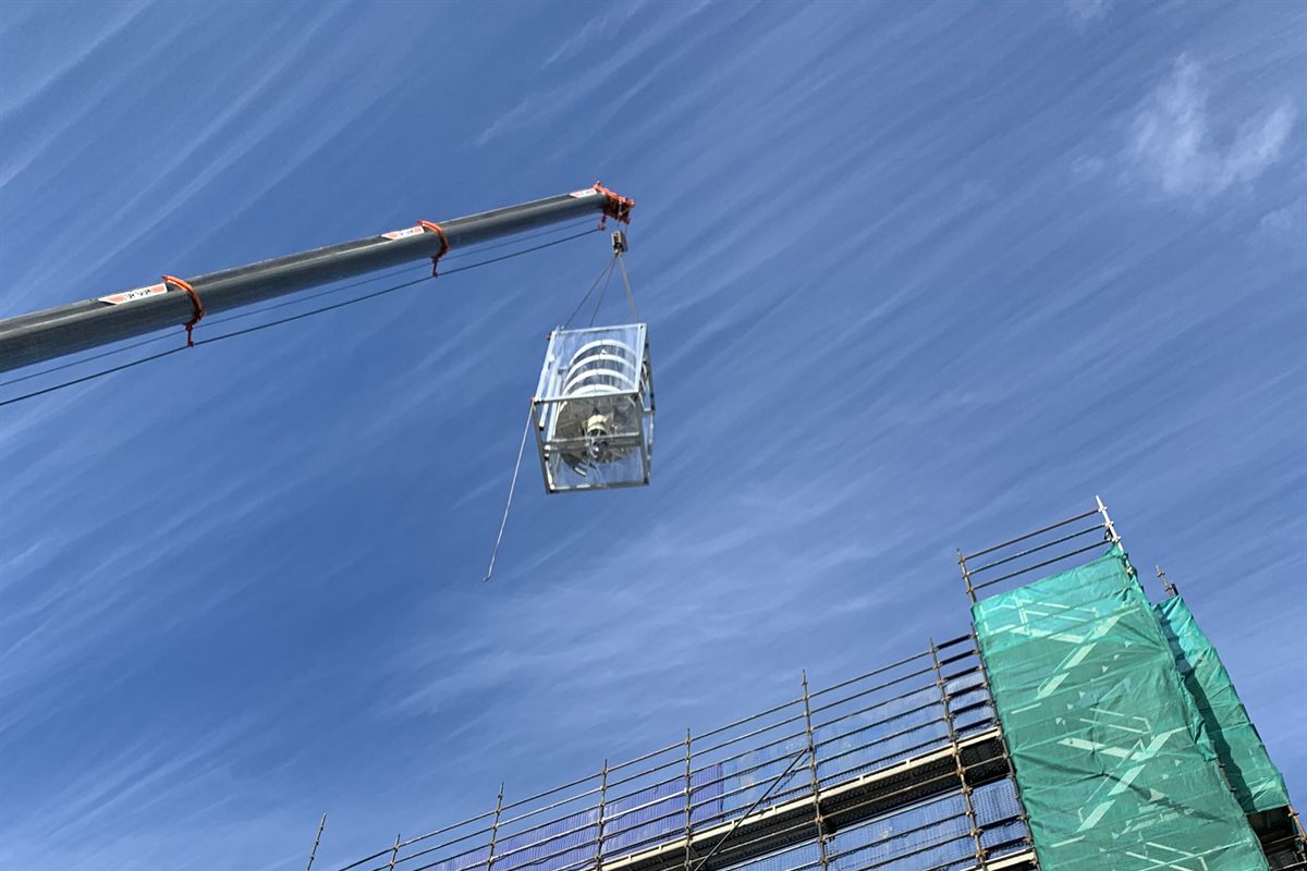 A NEXUS spiral conveyor being assembled on site.